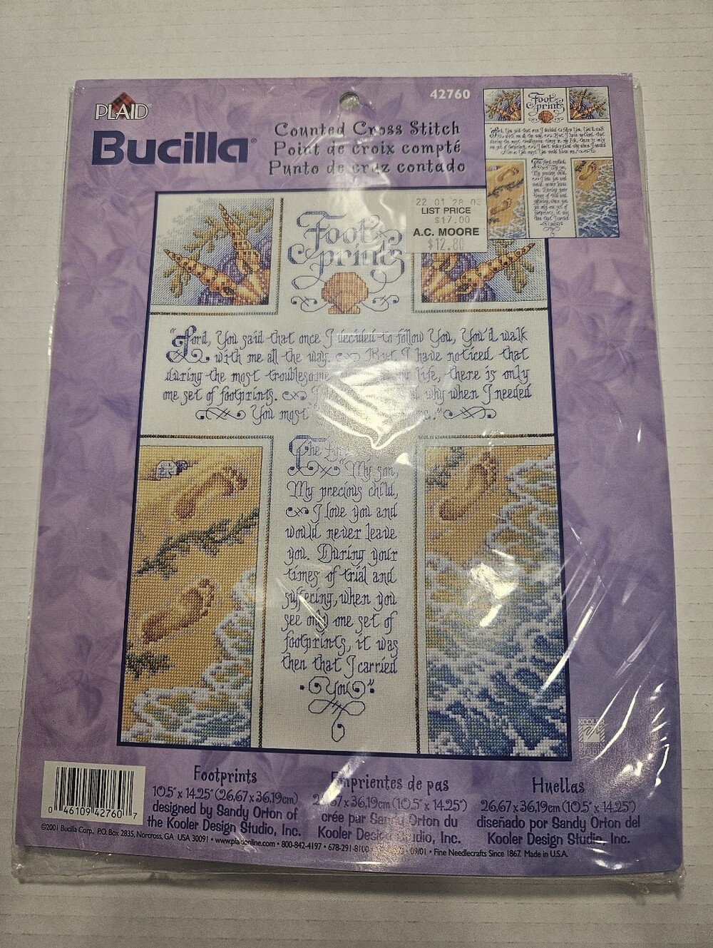 Bucilla Footprints Cross Stitch Kit — Purple, Blue, Cream